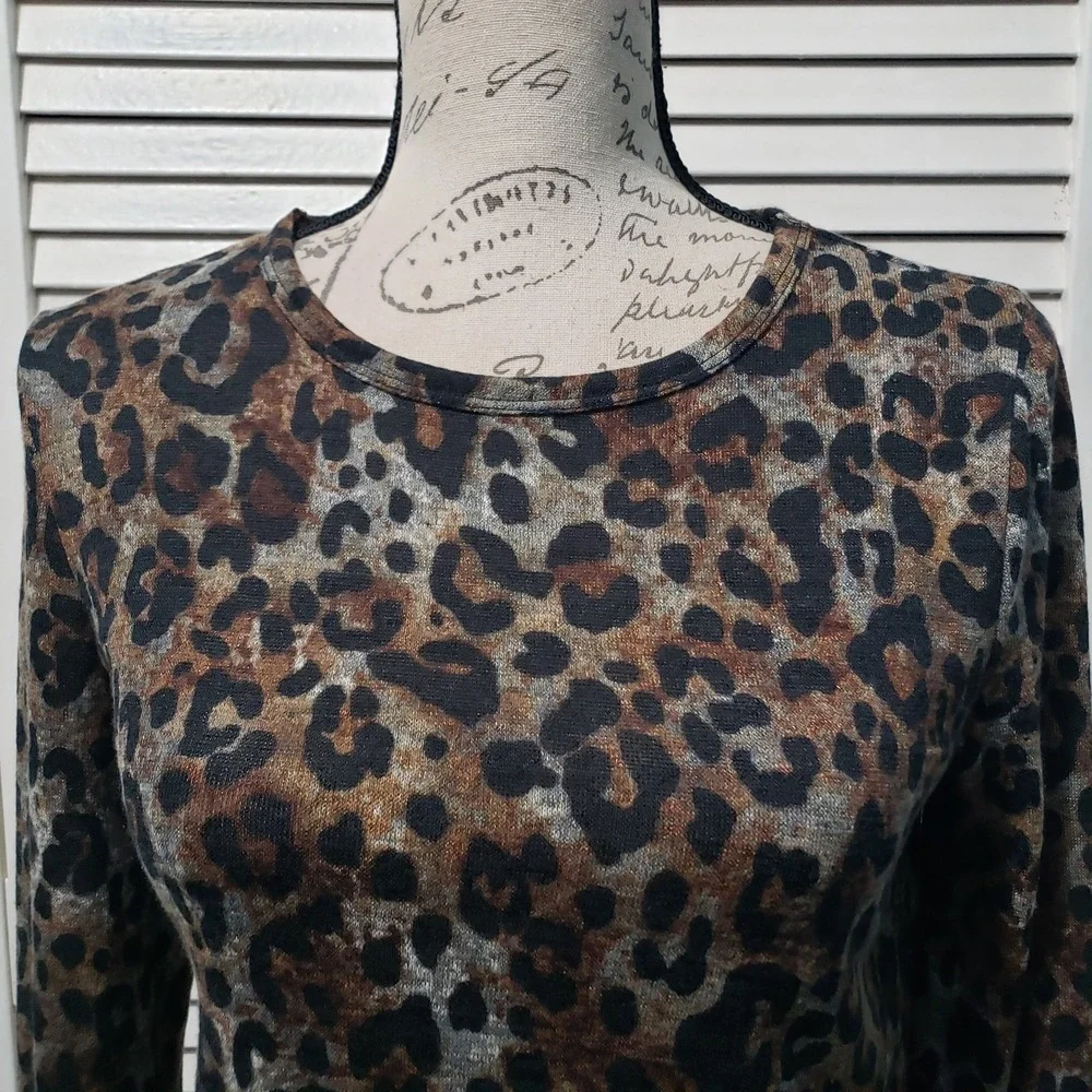 Michael Kors Leopard Animal Print Dress Womens Small Brown Gray Long Sleeve Mini